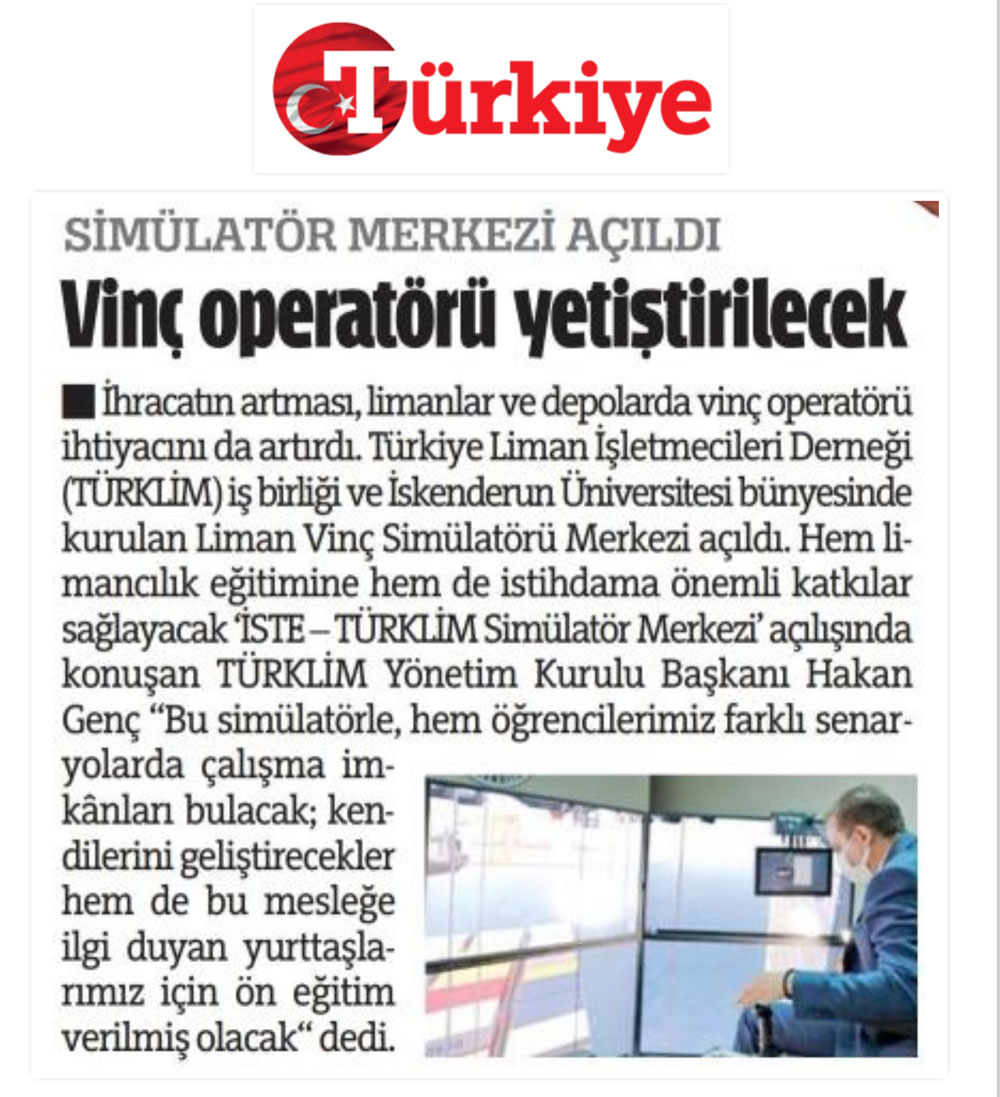 Türkiye  – Vinç Operatörlerine Simülasyon Merkezi Açıldı.
